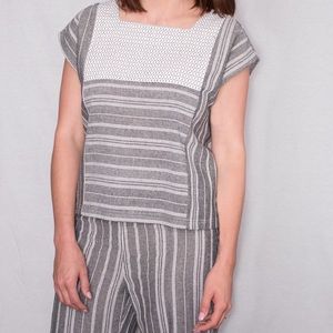 English Factory linen grey and white top